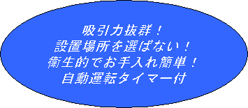 �ȉ~: �z���͔��Q�I
�ݒu�ꏊ��I�΂Ȃ��I
�q���I�ł������ȒP�I
�����^�]�^�C�}�[�t