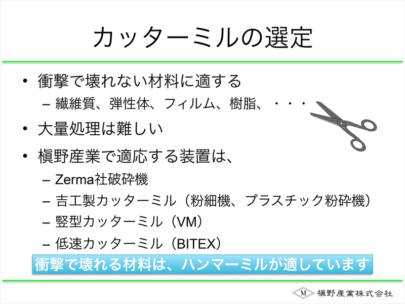 カッターミルの選定 槇野産業式粉砕機の選び方