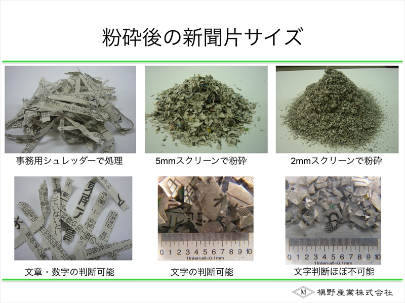 粉砕後の新聞片サイズ 槇野産業式粉砕機の選び方